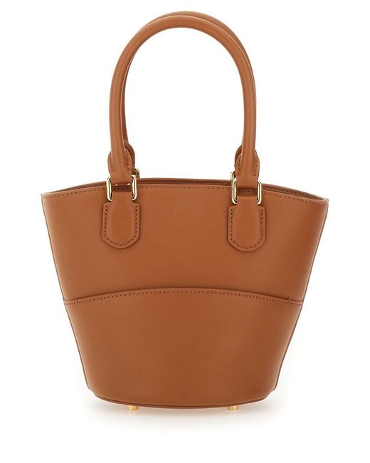 Self-Portrait Brown Leather Tote Bag With Charm