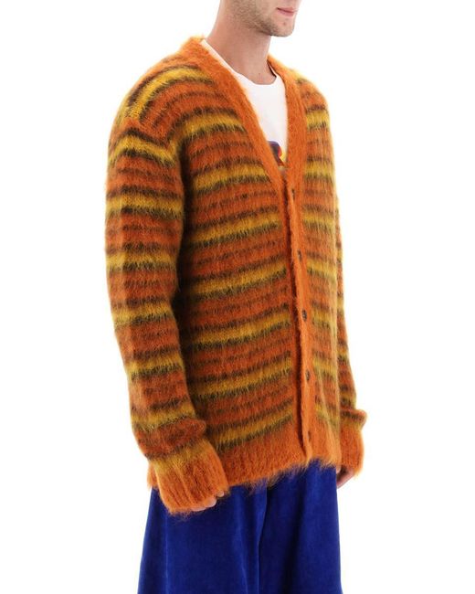 Marni Orange Cardigan In Striped Brushed Mohair for men