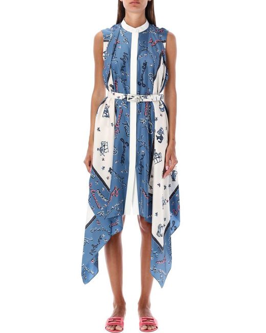 Fendi Blue Astrology Silk Midi Dress