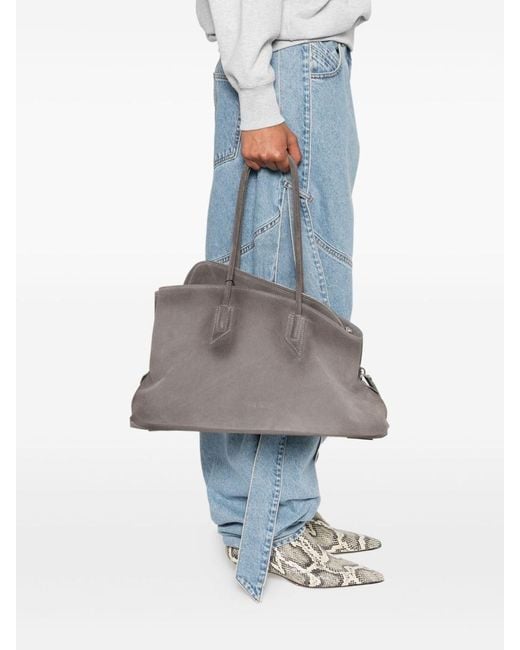 The Attico Gray La Passeggiata Medium Leather Shoulder Bag