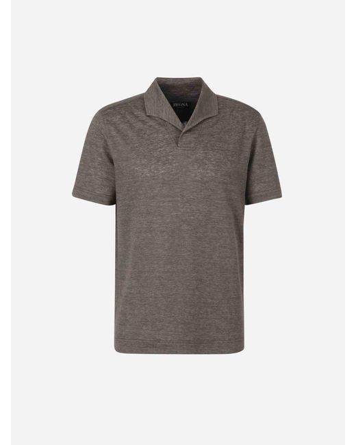 Zegna Gray Plain Linen Polo for men