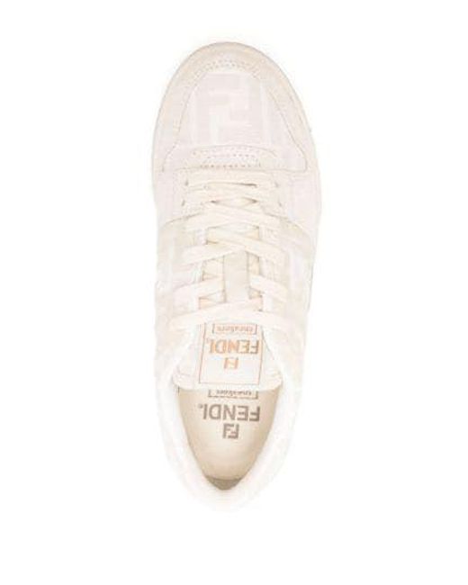 Fendi White Zucca-Monogram Panelled Sneakers