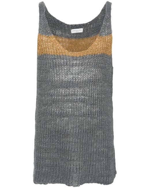 Dries Van Noten Gray Ribbed Linen Knit Tank Top for men