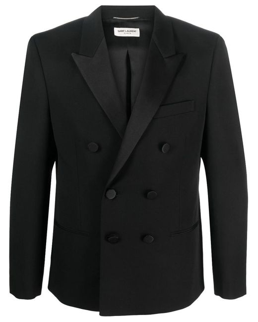 Saint Laurent Black Double-Breasted Wool Blazer for men