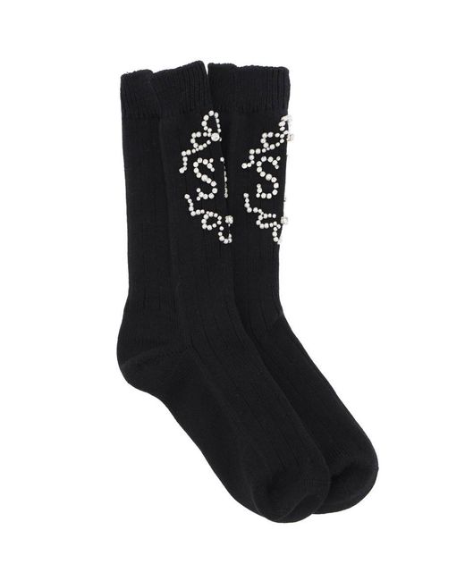 Simone Rocha Black Sr Socks With Pearls And Crystals for men