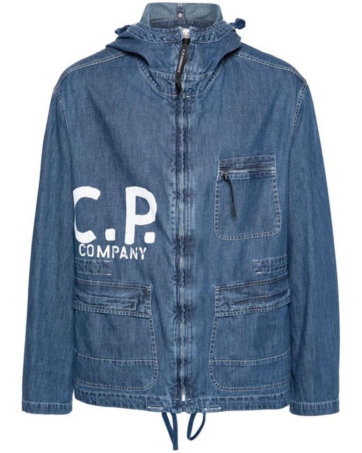 C P Company Blue Hooded Denim Jacket for men