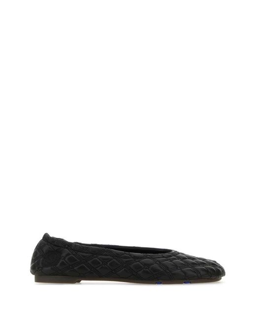 Burberry Black Leather Quilted Sadler Ballet Flats