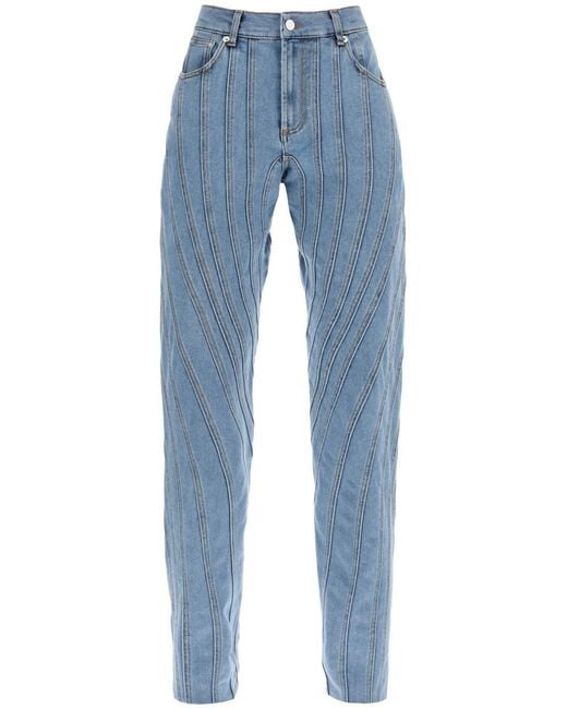 Mugler Blue Spiral baggy Jeans
