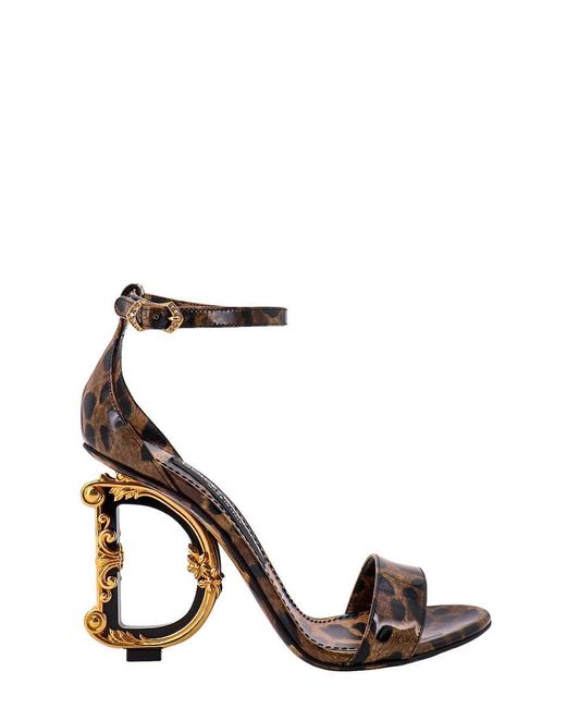 Dolce & Gabbana Metallic Animal-print With Logo Heel Sandals