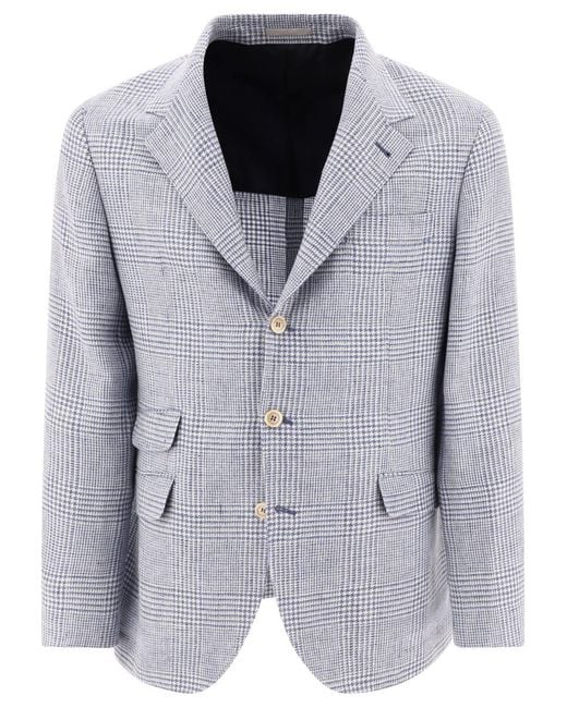 Brunello Cucinelli Gray Prince Of Wales Deconstructed Blazer for men