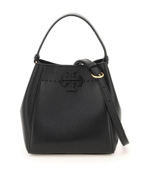 Tory Burch Black Grained Leather Mcgraw Bucket Bag
