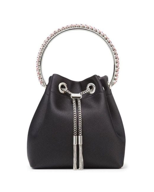 Jimmy Choo Black 'Bon Bon' Mini Handbag With Metal Crystal Bracelet Handle