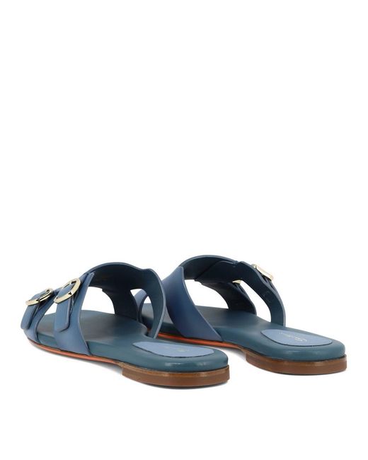 Santoni Blue "Double Buckle" Sandals