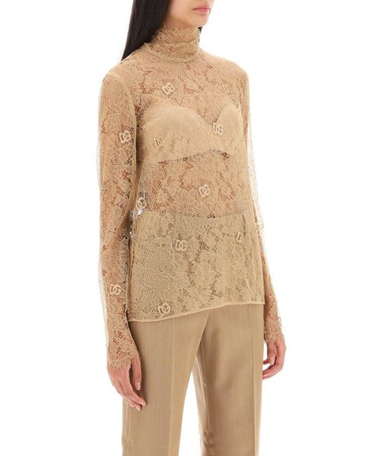 Dolce & Gabbana White Blouse In Logoed Floral Lace