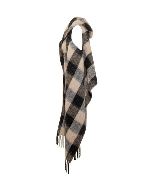 Woolrich Black Hooded Scarf With Checked Pattern