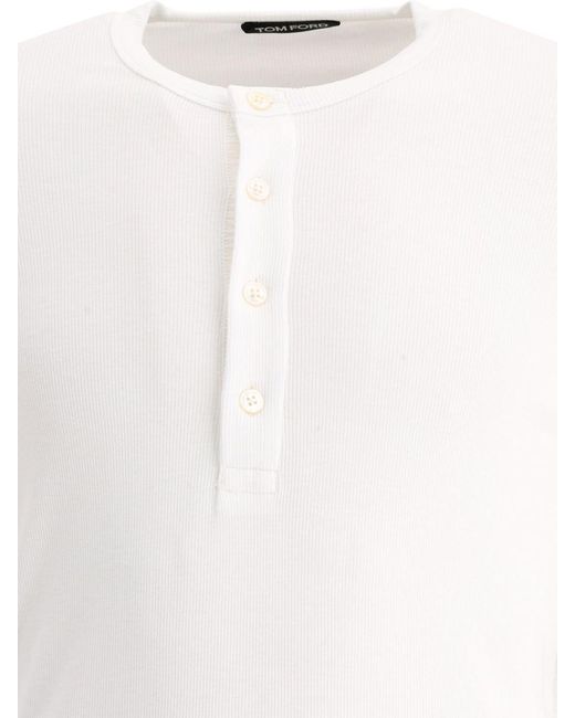 Tom Ford White Lyocell Buttoned T-Shirt for men