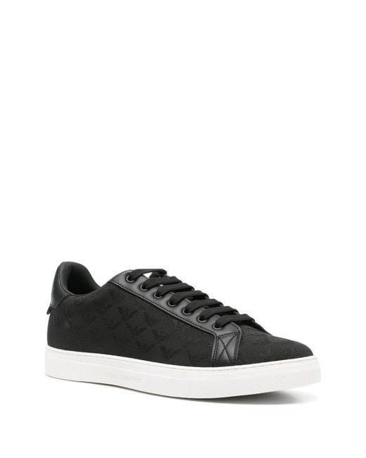 Emporio Armani Black Allover Logo Sneakers for men