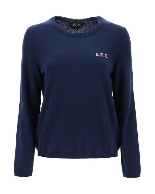 A.P.C. Blue 'albane' Crew-neck Cotton Sweater