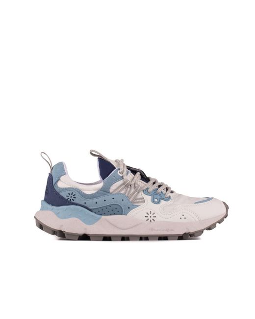 Flower Mountain Blue Yamano 3 Eco Suede And Nylon Sneakers White Gray And Navy