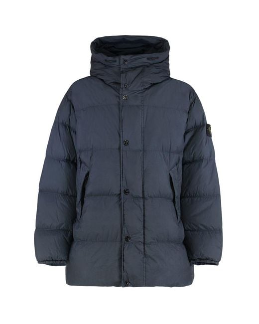 Stone Island Blue Parka With Hood for men