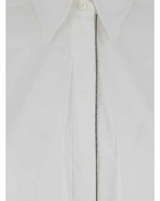 Brunello Cucinelli White Oversized Shirt With Monile Detail