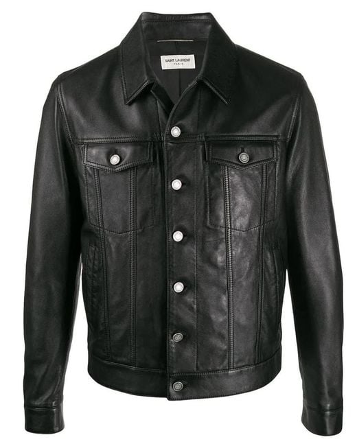Saint Laurent Black Button-up Leather Jacket for men