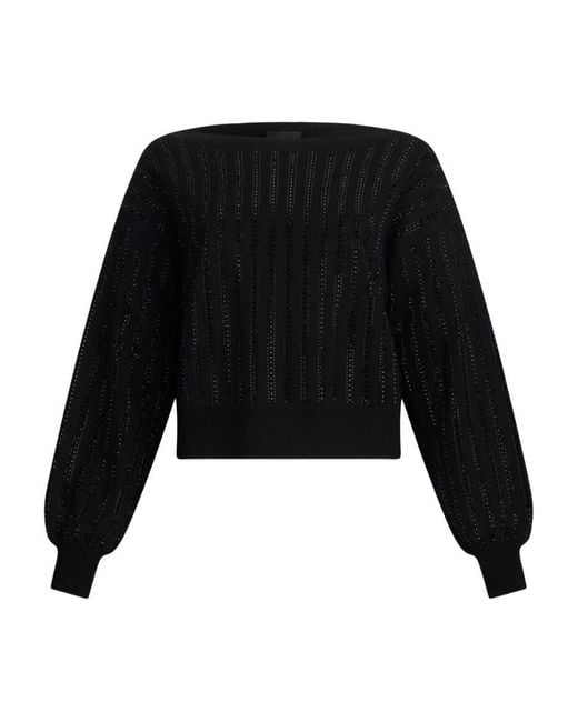 Liu Jo Black Cropped Sweater With Wide Neckline And Voluminous Sleeves