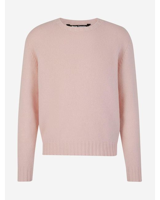 Palm Angels Pink Logo Wool Sweater for men