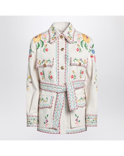 Valentino Garavani White Ecru Embroidered Denim Jacket