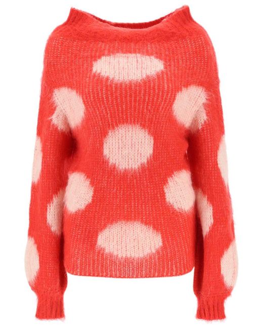 Marni Red Jacquard-knit Sweater With Polka Dot Motif