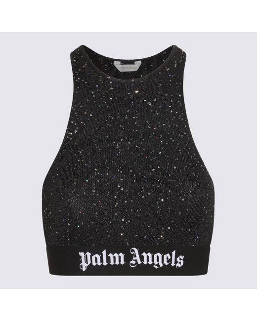 Palm Angels Black And White Viscose Blend Soiree Top