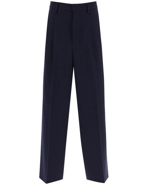 AMI Blue Loose Fit Pants With Straight Cut for men