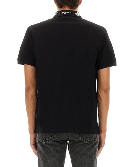 Alexander McQueen Black Polo Shirt With Logo On The Collar for men