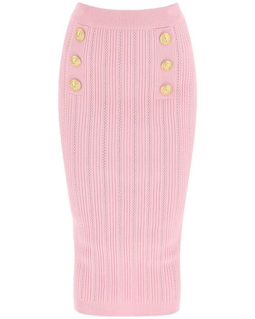 Balmain Pink "Knitted Midi Skirt With Embossed