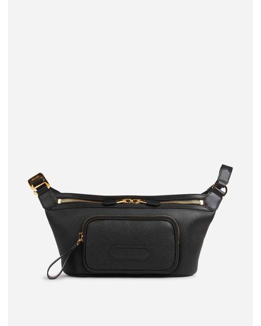 Tom Ford Black Leather Belt Bag With Buckle for men