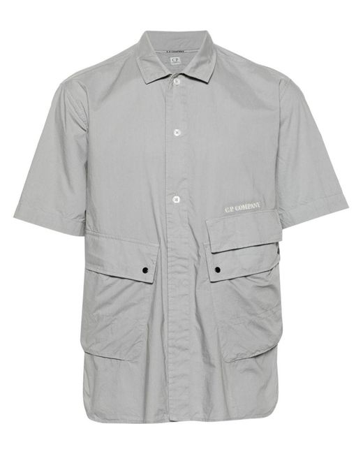 C P Company Gray Popeline Pocket Shirt for men