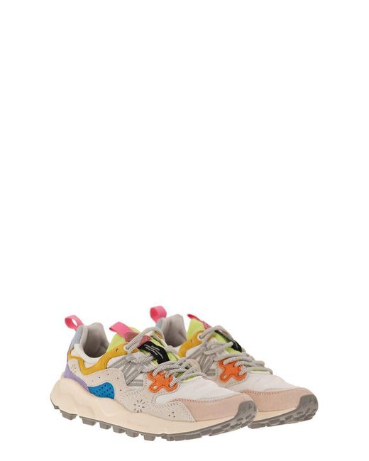 Flower Mountain White Yamano 3 - Sneakers In Suede And Technical Fabric