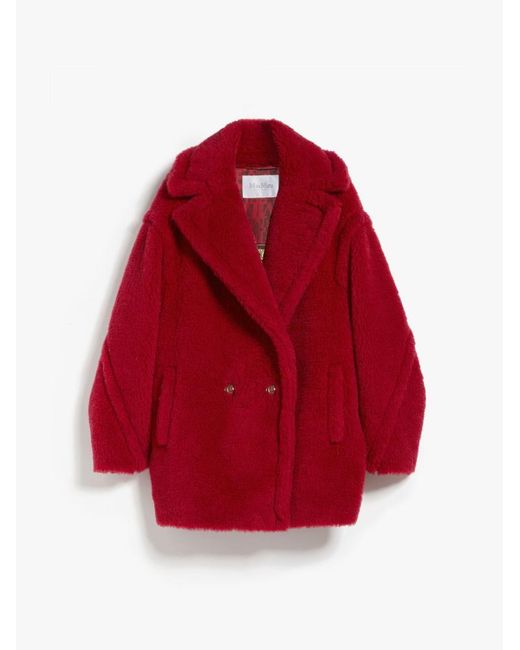 Max Mara Red Fris Teddy Bear Icon Coat Short In Alpaca And Wool