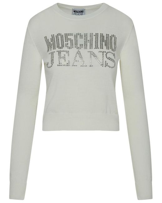 Moschino Jeans Gray Ivory Virgin Wool Blend Sweater