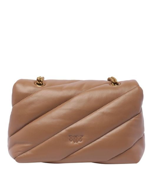 Pinko Brown Calf Leather Love Classic Shoulder Bag