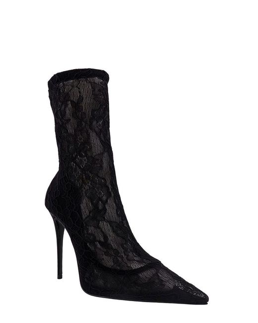 Dolce & Gabbana Black Lollo Lace And Leather Ankle Boots