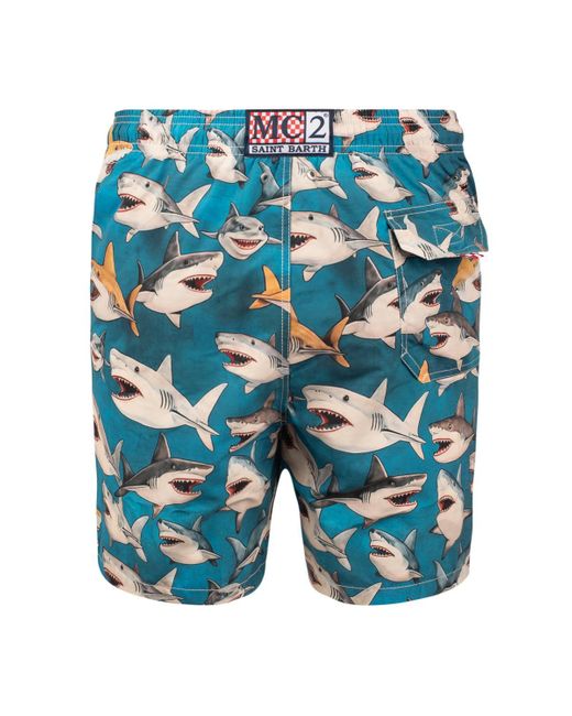 Saint Barth Blue Gustavia Swimsuit With Shark Print for men