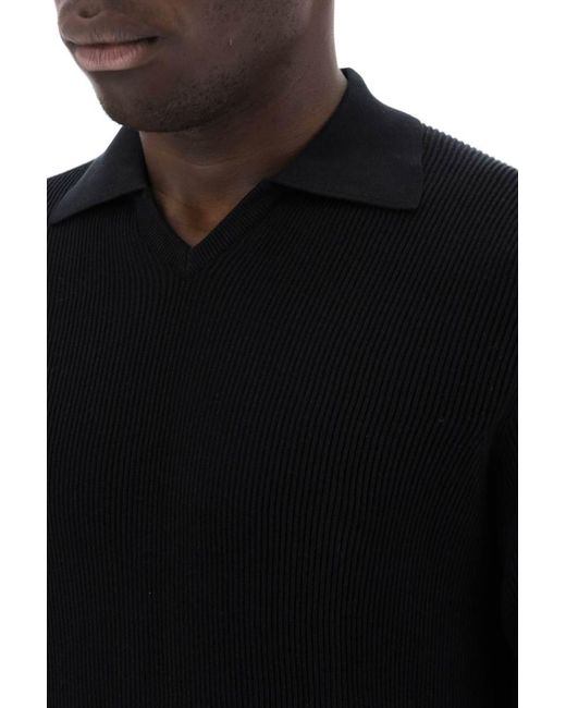 Brunello Cucinelli Black Cotton Knit Polo Shirt for men
