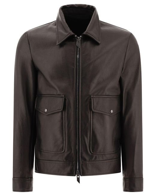 Salvatore Santoro Black Leather Biker Jacket for men