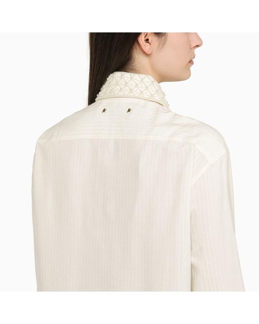 Golden Goose Deluxe Brand White Silk Blend Shirt With Pearl Collar
