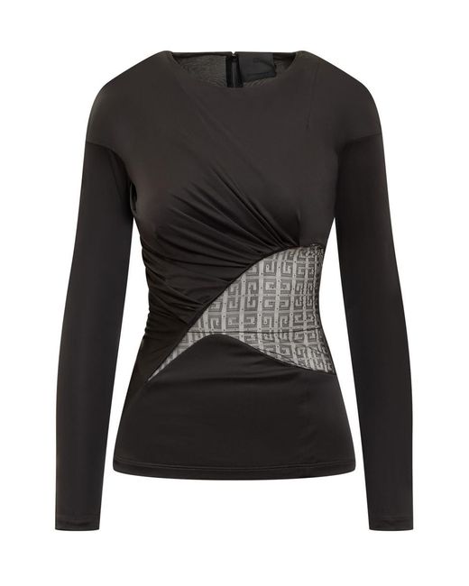 Givenchy Black Draped Jersey And Lace Top 4g