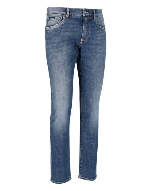 Dolce & Gabbana Blue Straight Jeans Usured Details for men