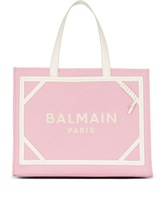Balmain Pink Canvas Leather-trimmed B-army Tote Bag