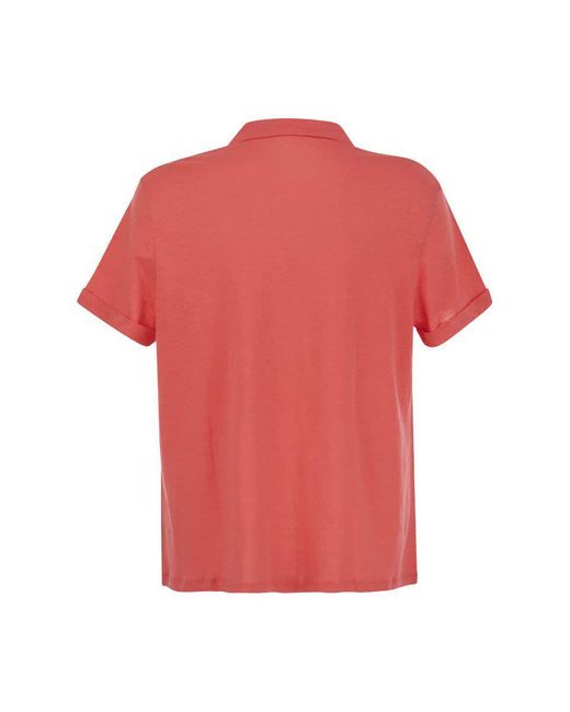 Majestic Filatures Red Short-sleeved Linen Polo Shirt