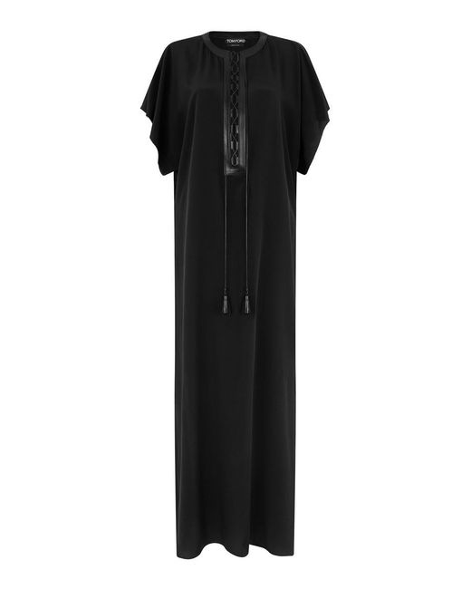 Tom Ford Black Silk Crepe Kaftan Dress With Crossover Drawstrings